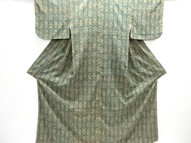 大正ロマン　花更紗模様織出しお召着物